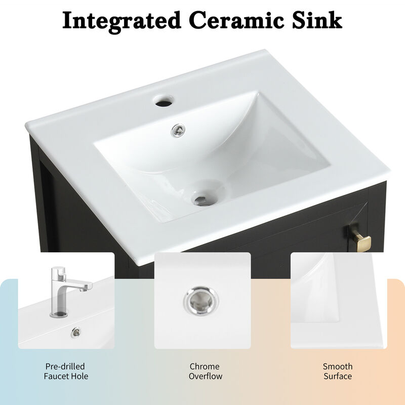 Whisen Bathroom Vanity with Sink, Vanity Cabinet with Soft Closing Door, Storage Rack and Drawer - White