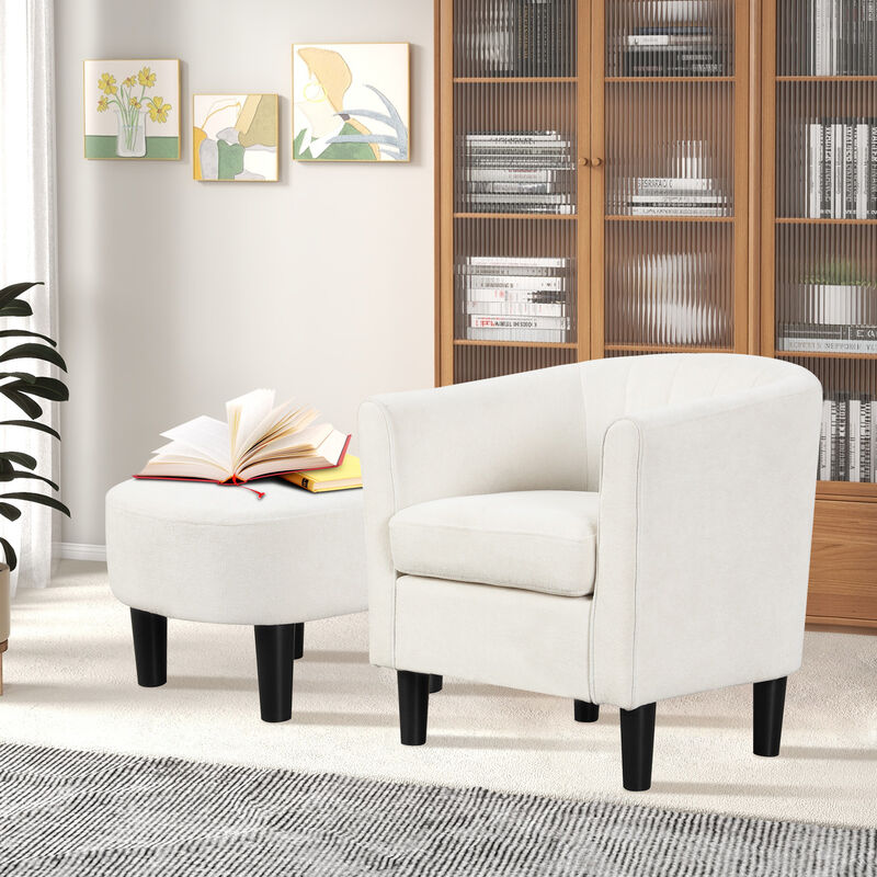 Upholstered Teddy Velvet Club Barrel Chair with Ottoman with Footrest