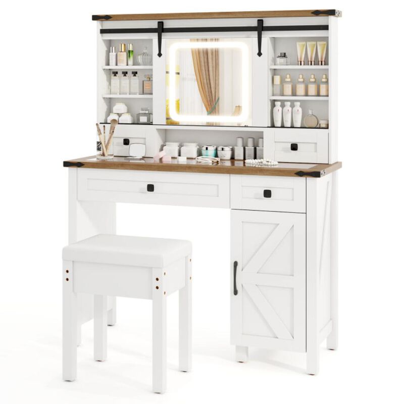 Hivvago Makeup Vanity Desk with Mirror and 3-Color Dimmable LED Lights-White