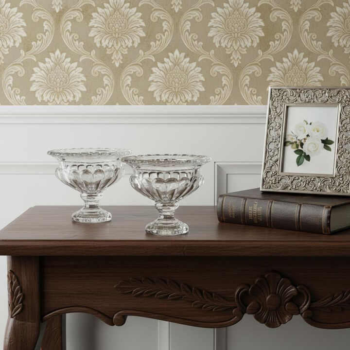 HomeRoots Set of Two Clear Glass Round Bowl Table Vases