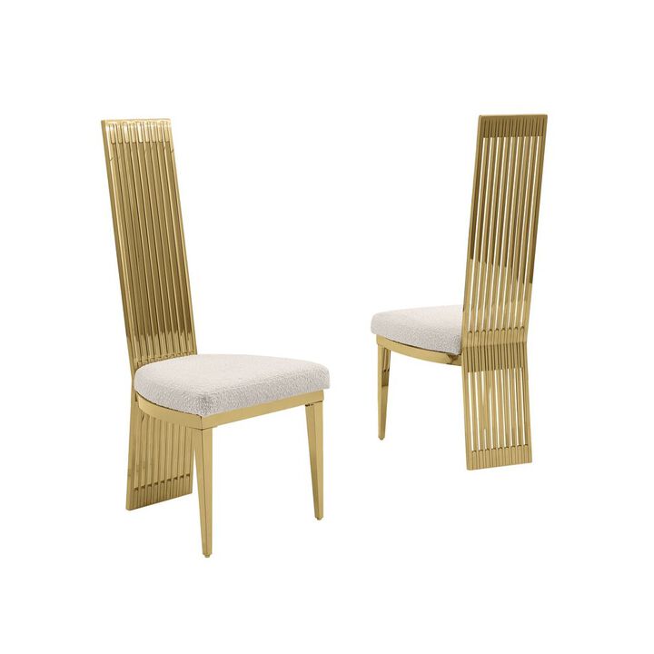 Set Of 2 Slat Back Side Chairs In Gold Stainless Steel