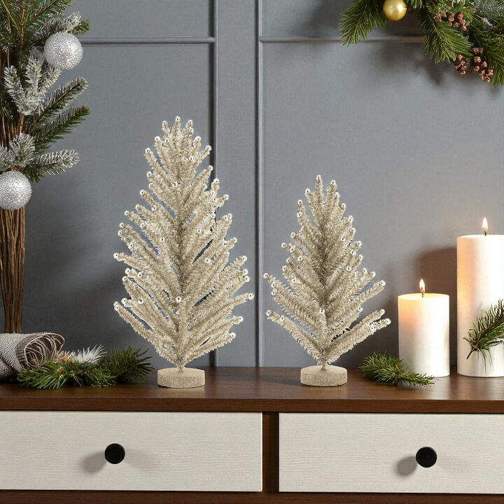 2-Pack Glittered Tinsel Pine Trees – Small Christmas Decorations for Mantels, Tiered Trays, or Office Desks
