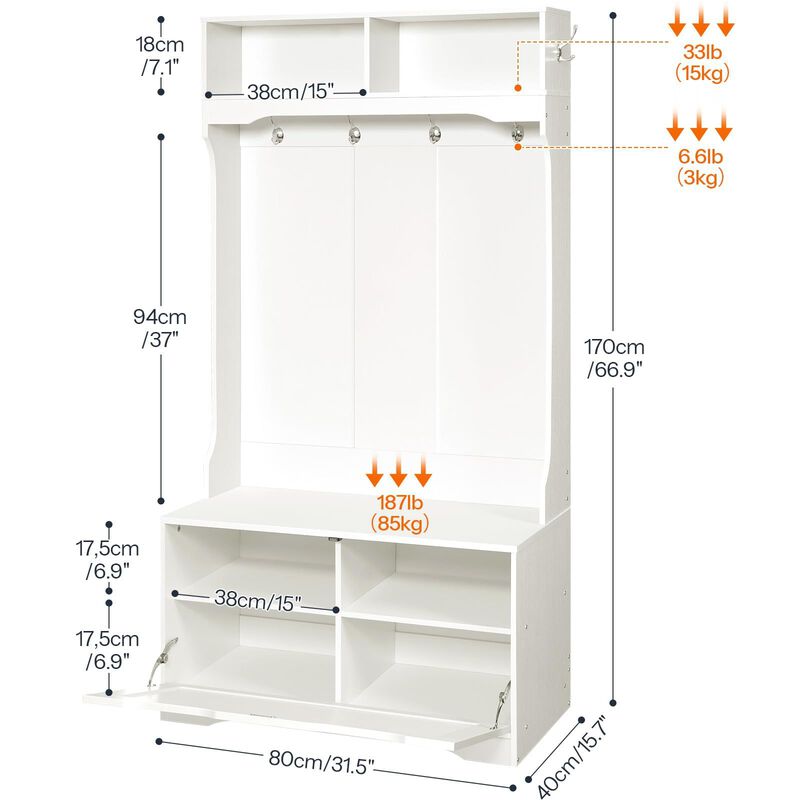 Entryway Hall Tree with Bench and Shoe Storage Cabinet Organizer image number 2