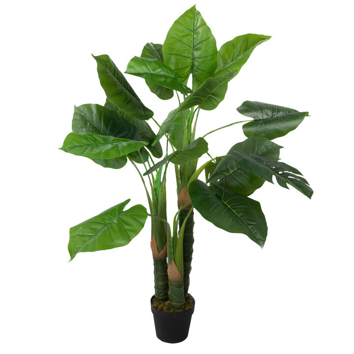 47" Potted Two Tone Green Wide Taro Leaf Artificial Floor Plant