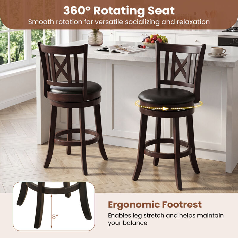 Set of 2 Swivel Bar Chairs with Open Backrest and Built-In Footrest image number 4