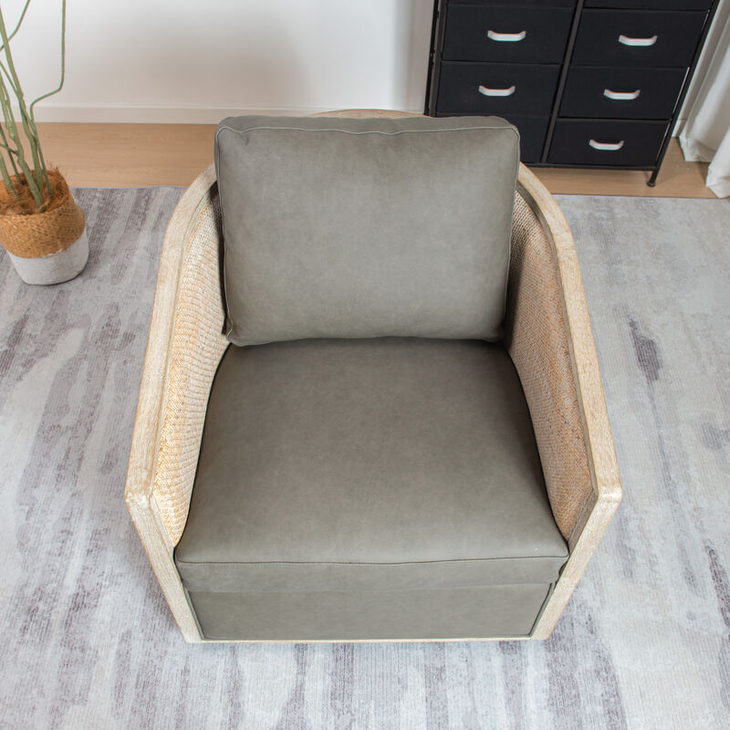 Claude Genuine Leather Swivel Cane Chair image number 4