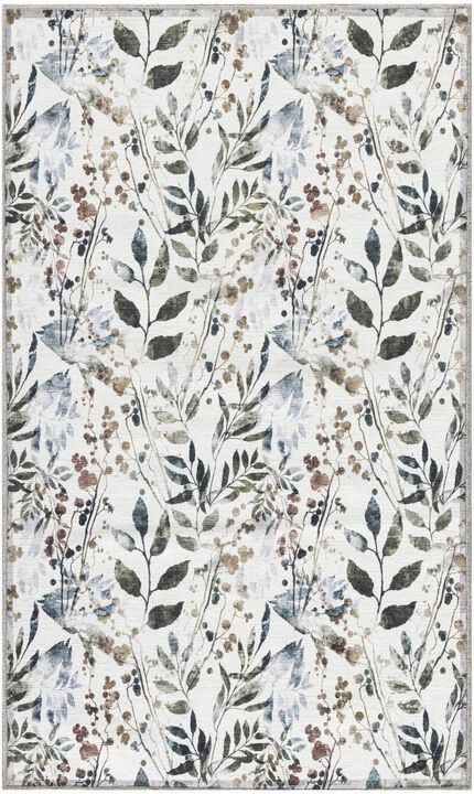 HomeRoots Floral Power Loom Washable Non Skid Area Rug
