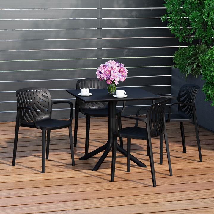 WestinTrends 5-Piece Outdoor Square Patio Dining Table Set with Stackable Patio Dining Chairs