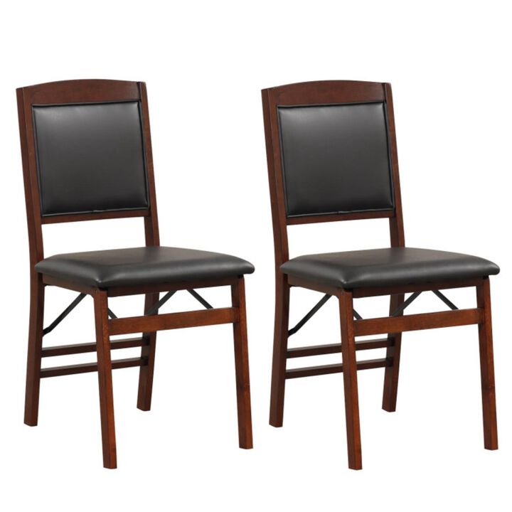 Hivvago Set of 2 Folding Dining Chairs with Padded Seat and High Backrest-Brown