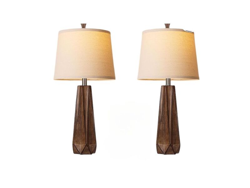 27" Table Lamp Set of 2 &ndash; Wood Grain Resin Base, Linen Shade, 3-Color LED