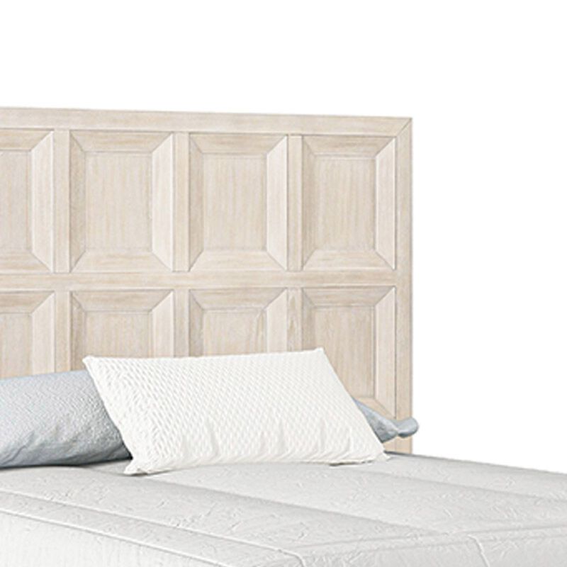 Kizie Queen Size Bed, Modern Classic Recessed Panels, Beige Solid Wood - Benzara