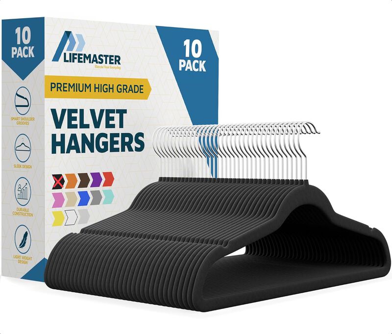Velvet Clothes Hangers &ndash; With 360 Degree Swivel Hook and Non-Slip Shoulder Notch, Holds Up To 10 lbs, Heavy Duty Hanger Set, For Organizing Suit, Dress, Coat, and Clothes, Pack of 10, Black image number 0