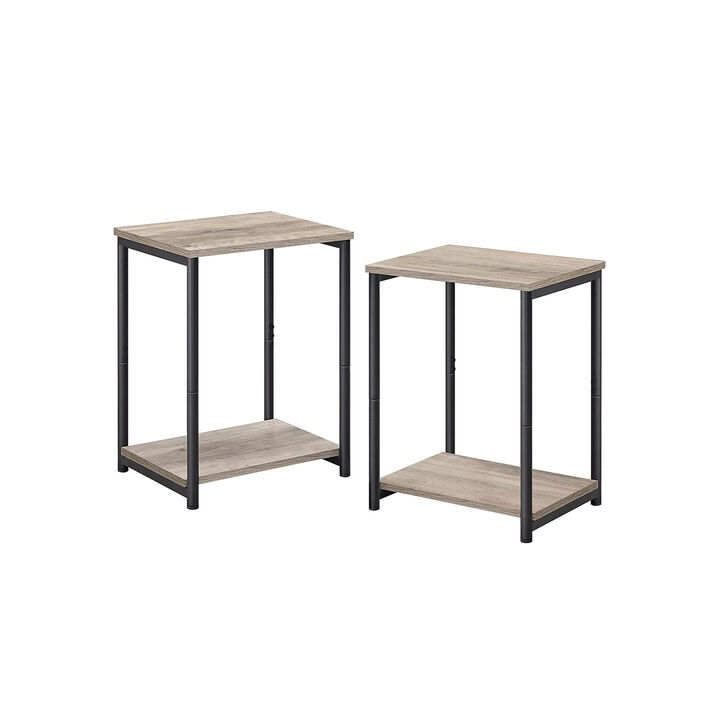Hivvago Set of 2 Greige & Black End Tables with Storage Shelf