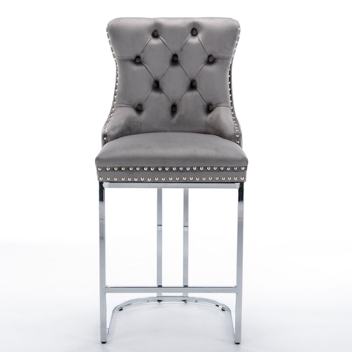 Streamdale Modern Gray Velvet Bar Stools Set Of 2