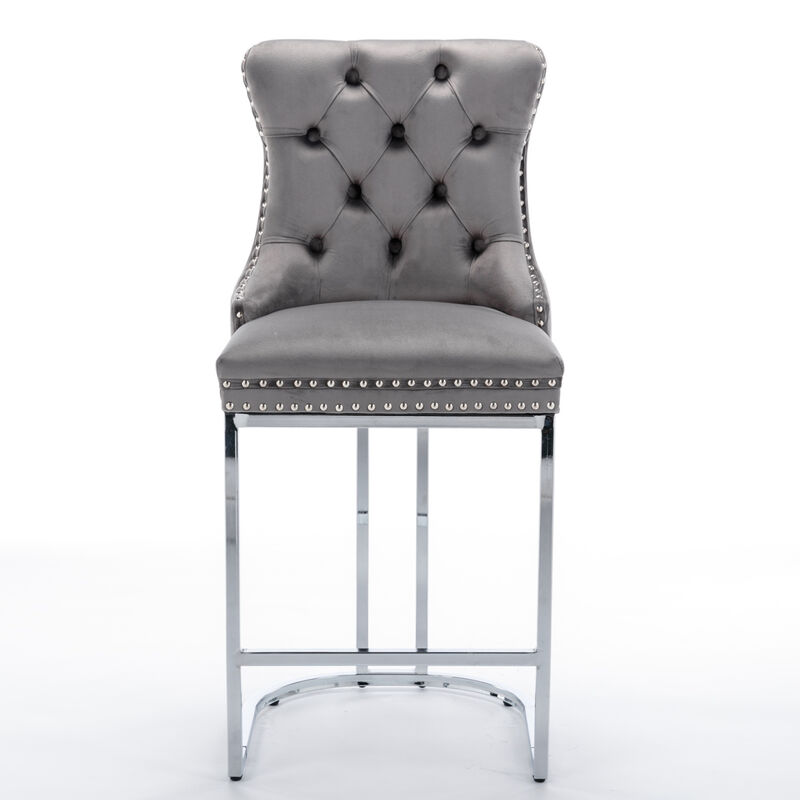 Streamdale Modern Gray Velvet Bar Stools Set Of 2 image number 0