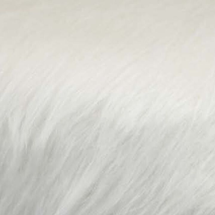 Accent Ottoman, Fur-Like Texture, 21 Inch White Fabric Upholstery - Benzara