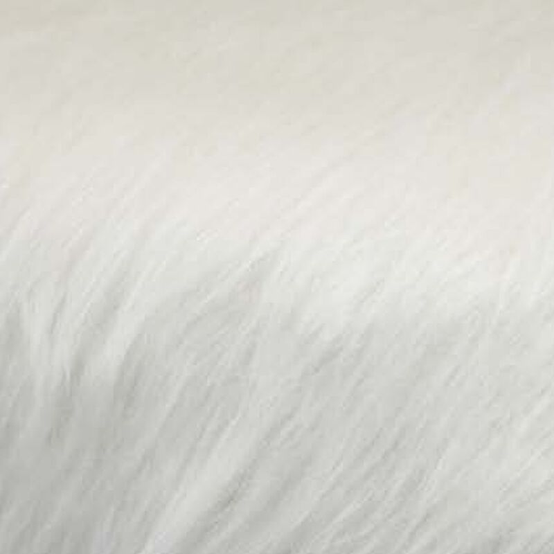 Accent Ottoman, Fur-Like Texture, 21 Inch White Fabric Upholstery - Benzara