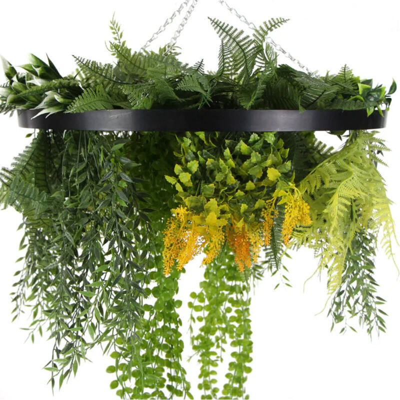 Black Framed Roof Hanging Disc With Draping Faux Plants 24" image number 6