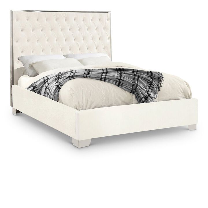 Meridian Furniture Lexi White Velvet Queen Bed