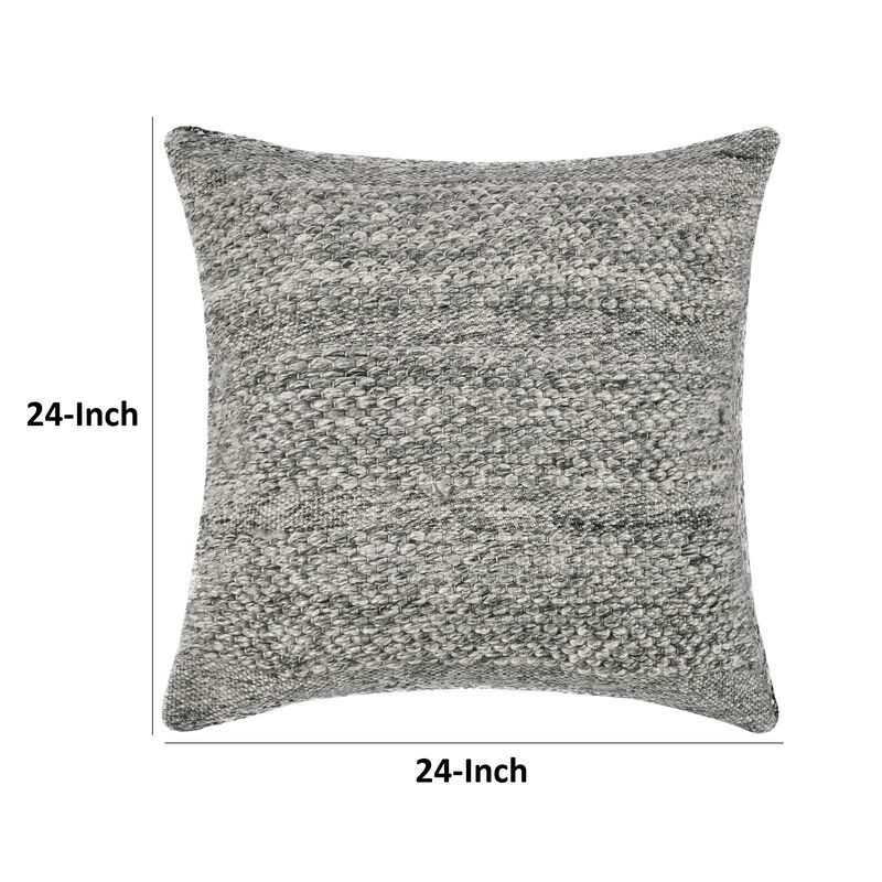 Dolu Throw Pillow, Hand Woven Texture, 24 Inch Recycled, Dark Gray - Benzara