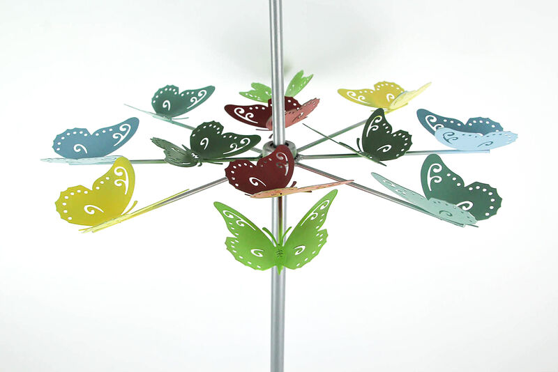 Colorful Two Tier Metal Butterfly Horizontal Spinning Garden Stake image number 1