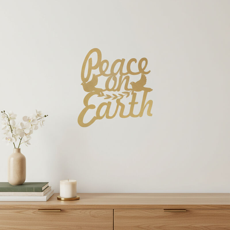 HomeRoots 16" X 14" Gold Metal Peace On Earth Metal Text Wall Decor image number 1