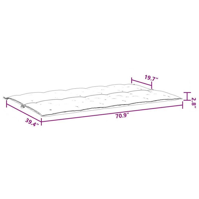 Claire Outdoor Cushion for Bench, 71 Inch, Black Tufted Oxford Fabric - Benzara