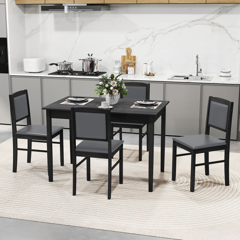 Wooden 5-Piece Kitchen Table Set for 4 with Durable Rubber Wood Legs