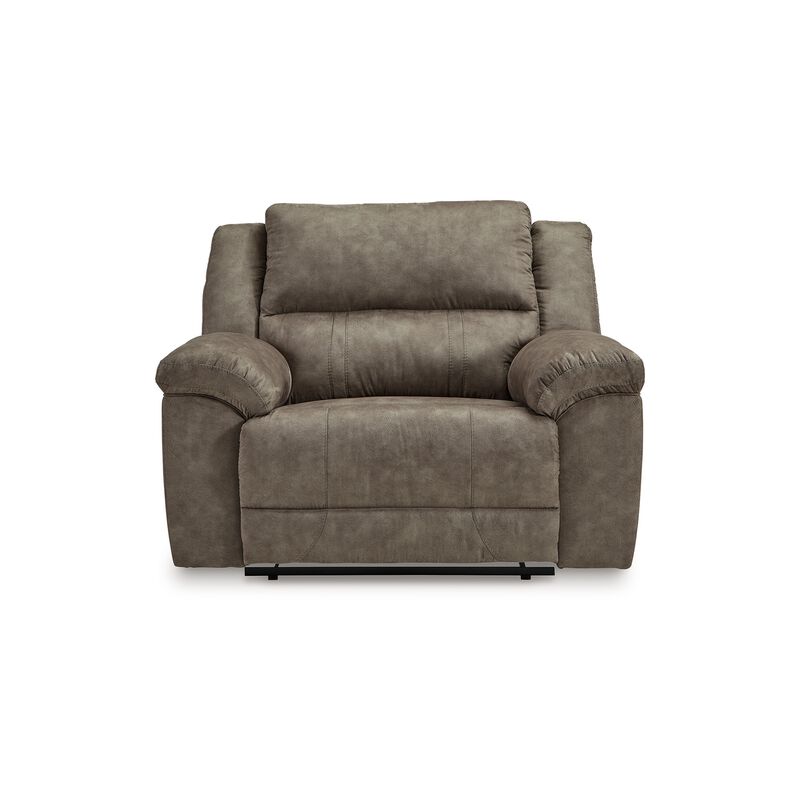 Larson Manual Recliner Oversize Chair, Brown Faux Leather, Pillow Arms - Benzara