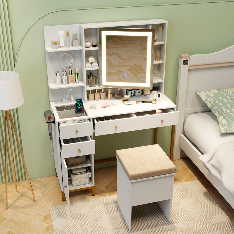 Vanity Dressing Table Set with Stool 3 Lighting Modes and Storage Cabinet image number 5