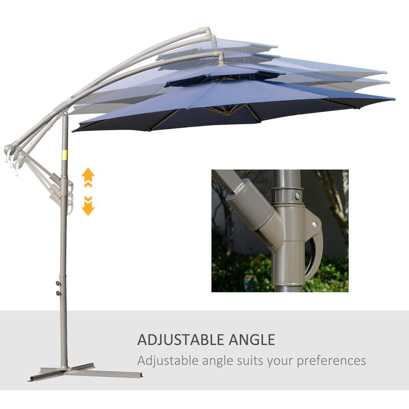 9FT Patio Cantilever Umbrella with Cross Base, Offset Hanging Umbrella with Crank Handle and 8 Ribs for Garden Backyard Beach, Dark Blue