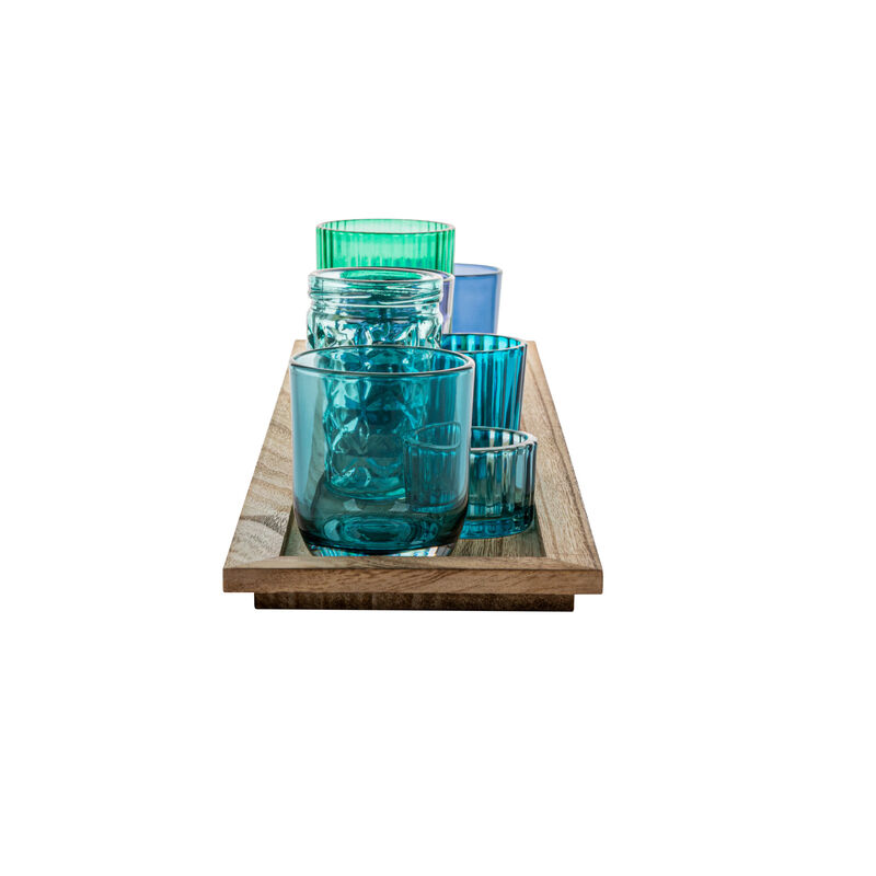 9-Piece Blue and Green Glass Votive Holders on Wood Tray, Multicolor image number 2