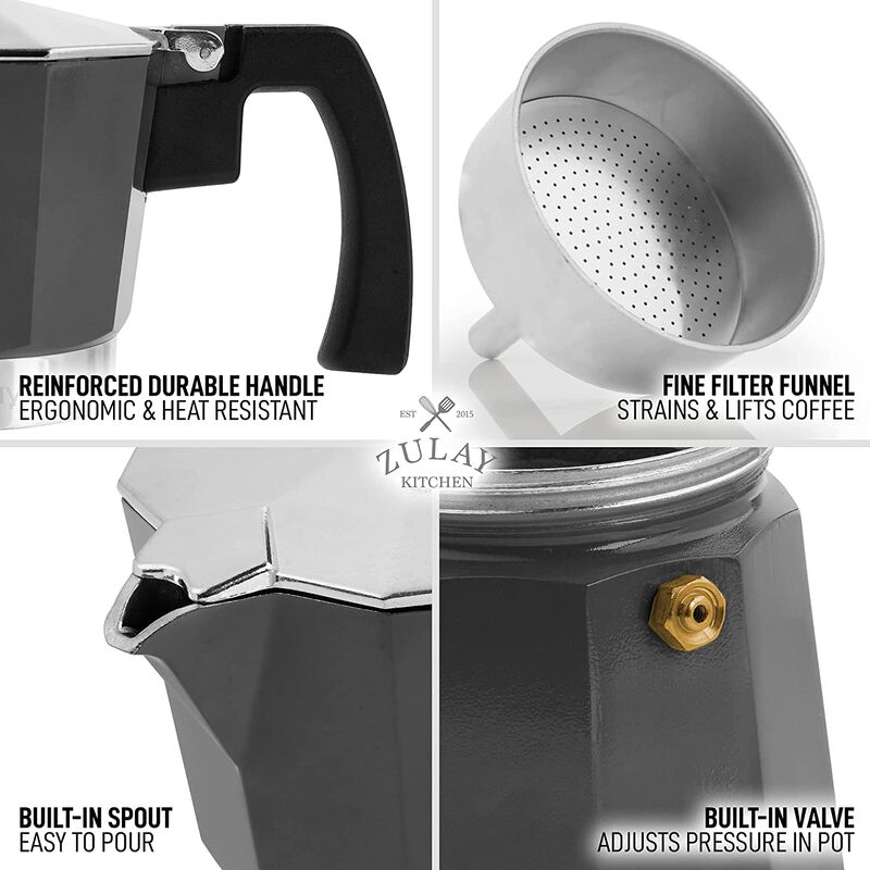 Classic Italian Style Espresso Cup Moka Pot - 5 Cups image number 4