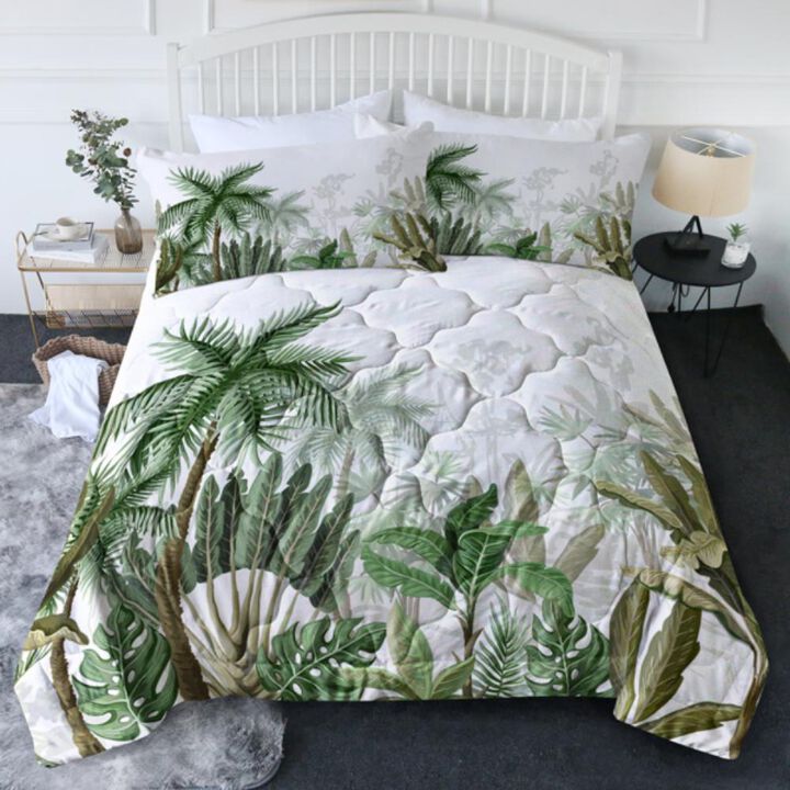 3-Piece Coconut Tree Comforter Set Tropical Palm Tree Bedding for a Relaxing Coastal Vibe