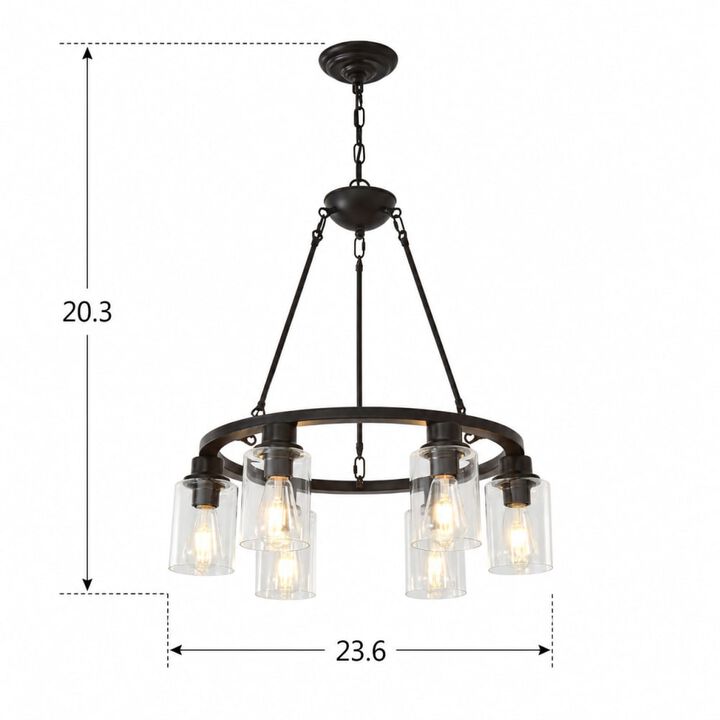 ELEMENT ACE 23.62 Inch 6-Light Adjustable Height Wagon Wheel Chandelier for Bedroom Bathroom Living Room High Ceiling Home Decor Lighting Fixture