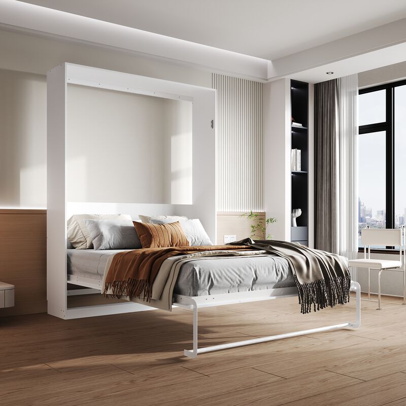 FUFU&GAGA Murphy Bed with Wardrobe, Fold-Out Design, P2 MDF Construction, 800 lbs Weight Capacity, Includes Storage (64.6" W x 85.6" H x 86.8" D),White image number 2