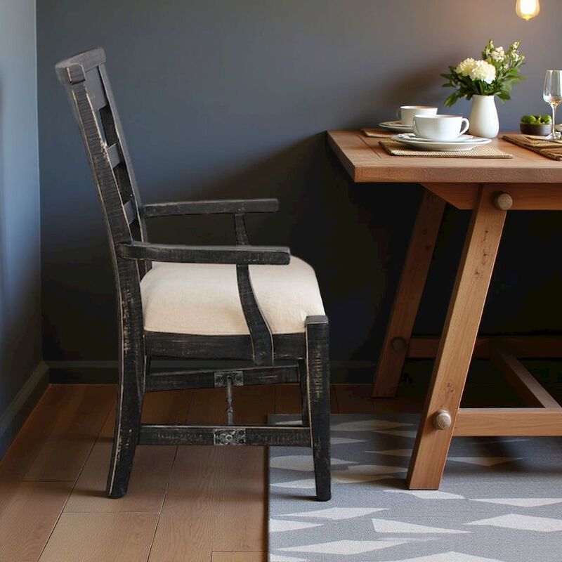 Starlight Canyon Home Black Solid Wood Dining Chair with Arms, Wooden Chair for Dining Room image number 2