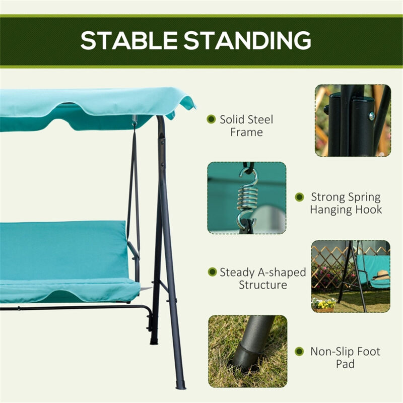 Durable Frame 3-Seat Outdoor Swing for Porch Backyard and Garden
