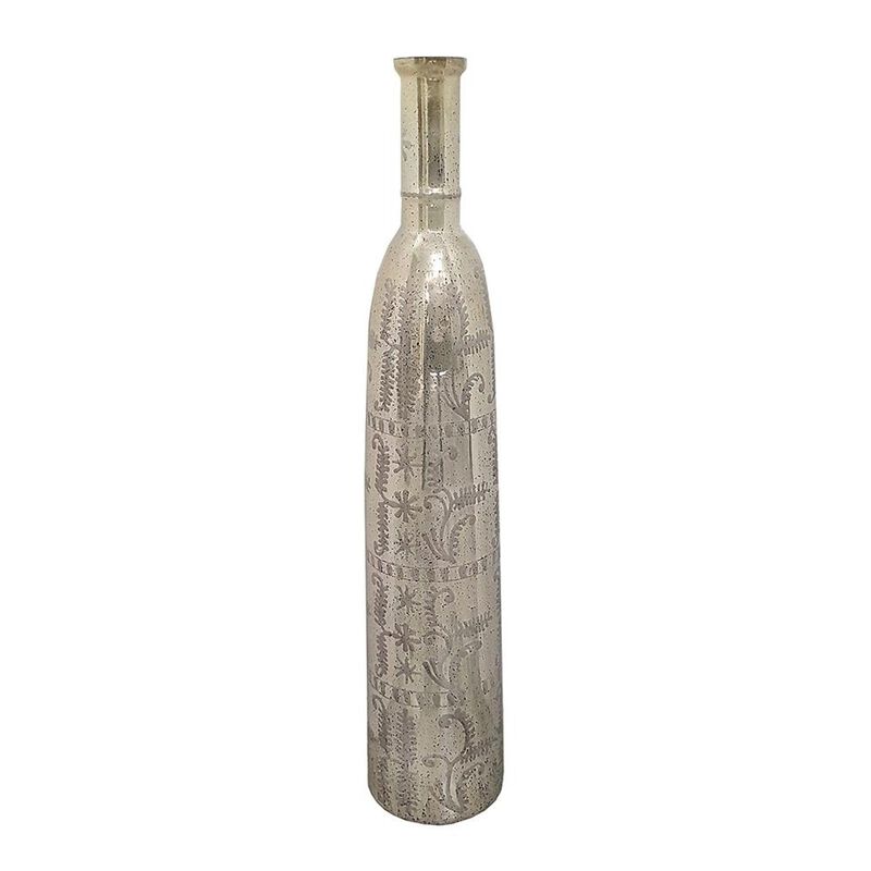 HomeRoots 35" Silver Floral Glass Cylinder Floor Vase image number 0