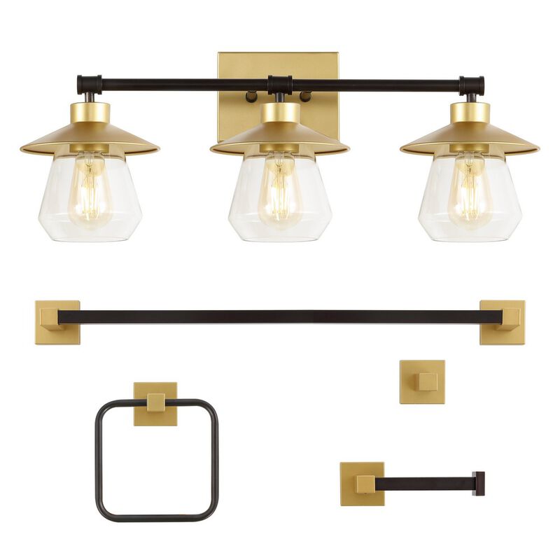 Avalon 26" 3-Light Farmhouse Cottage Vanity Light with Bathroom Hardware Accessory 5-Piece Set