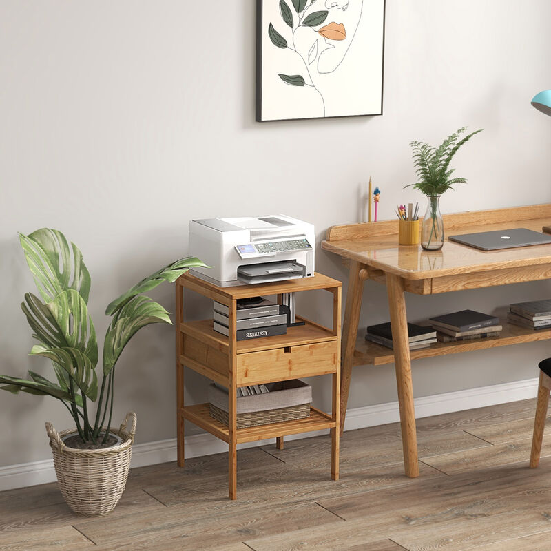 Nightstand with Storage Drawer and Slatted Shelf-1 Piece
