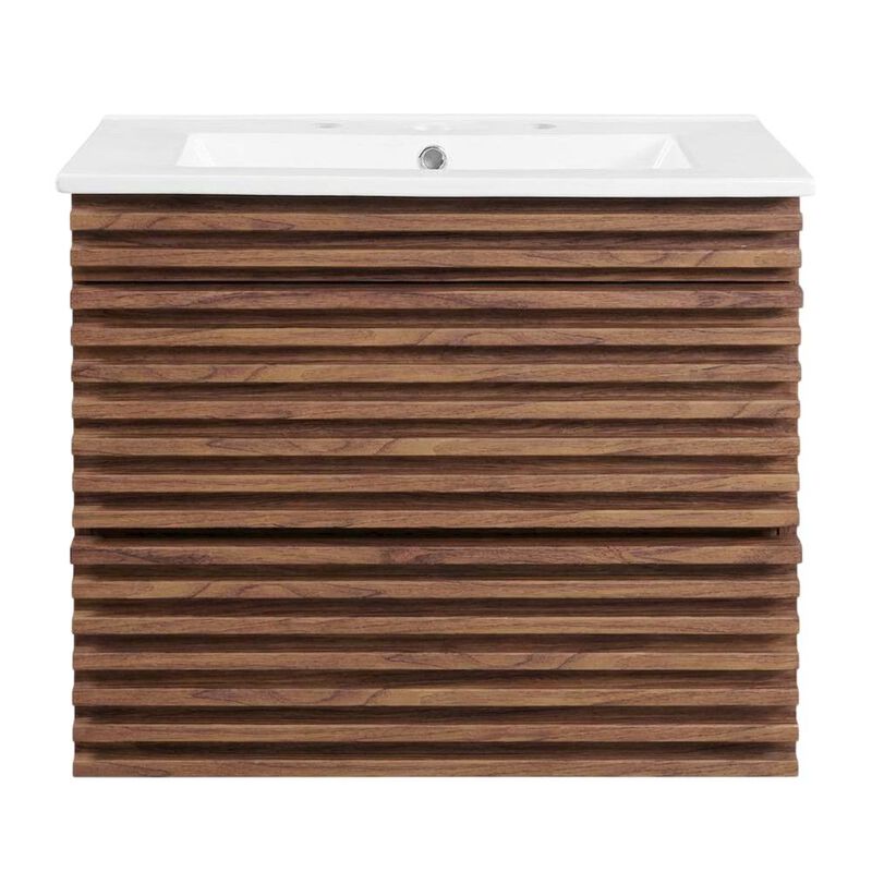 Walnut White 24-Inch Wall-Mount Bathroom Vanity with Ceramic Sink image number 1