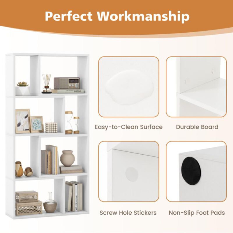 Hivvago 4-Tier Geometric Bookshelf with 8 Cubes for Living Room Bedroom