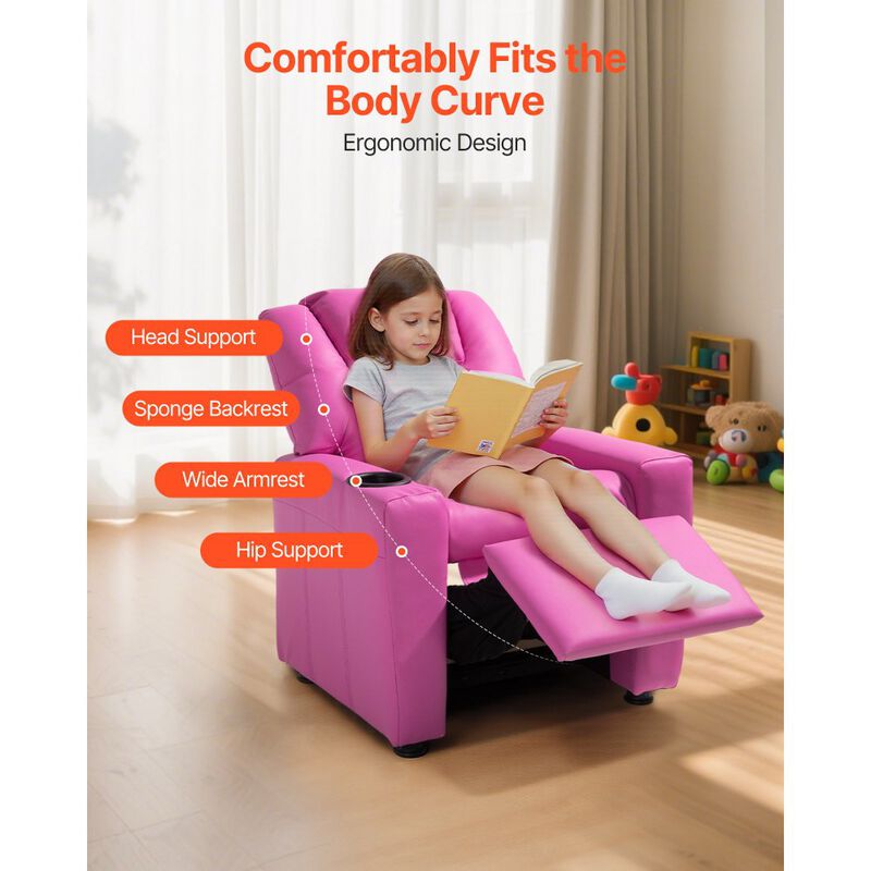 Kids PU Leather Recliner Sofa with Cup Holder Adjustable Backrest and Footrest image number 4