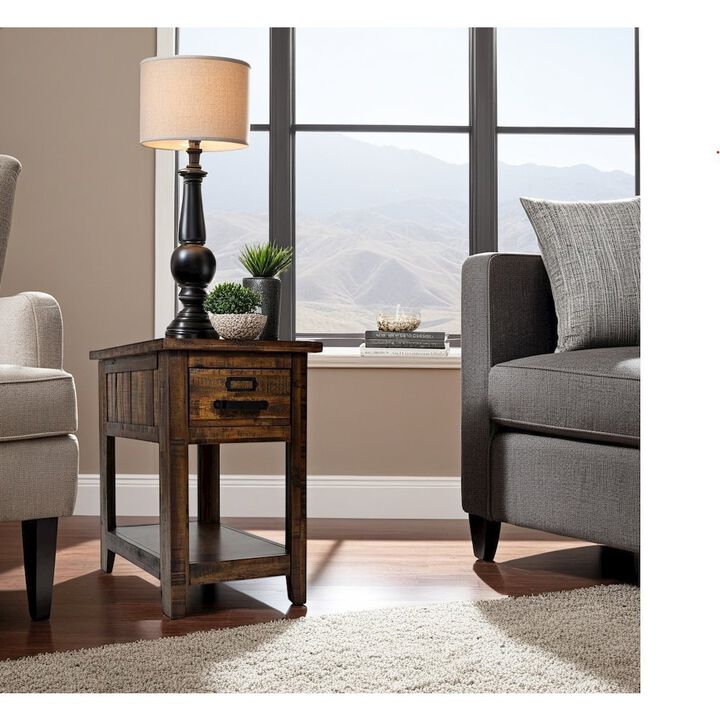 Starlight Canyon Home Gray One Drawer Chairside Table with Acacia and Veneer for Industrial Style