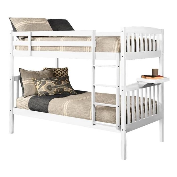 Claire Twin Wood Bunk Bed with Tray in White-Mattresses Not Included