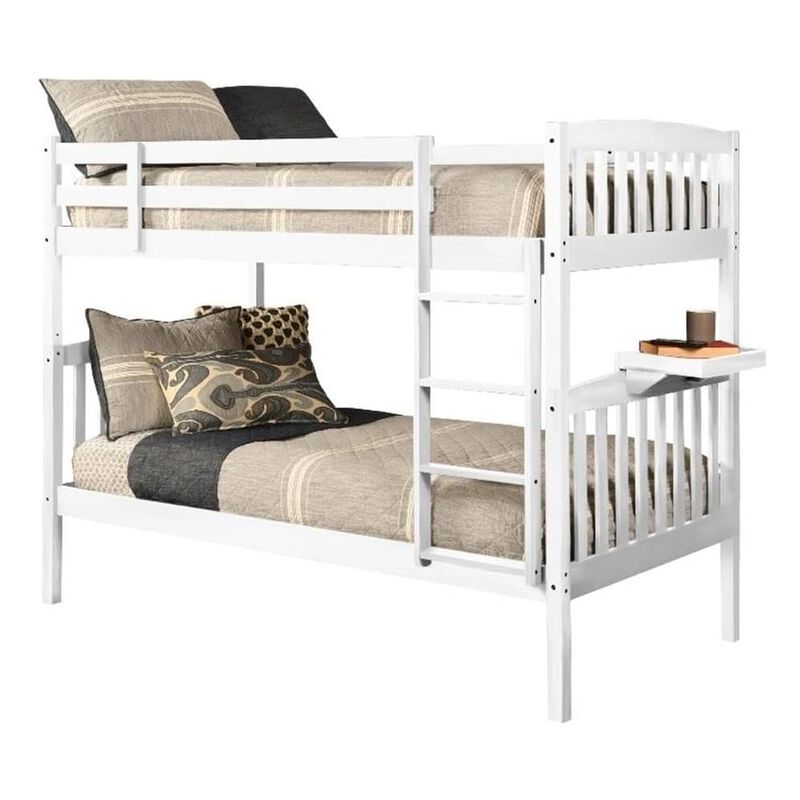 Claire Twin Wood Bunk Bed with Tray in White-Mattresses Not Included image number 0
