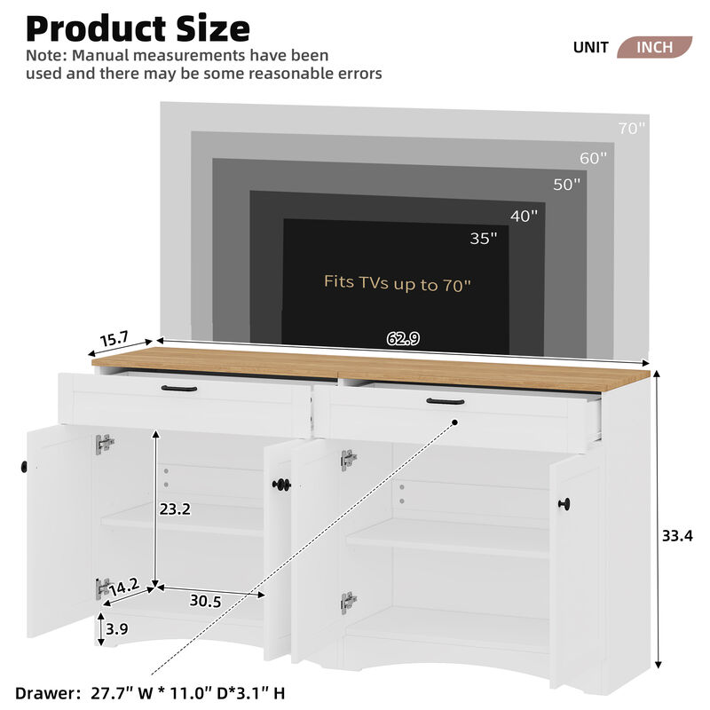 Merax Farmhouse TV Stand with 2 Drawers for TVs Up to 70"