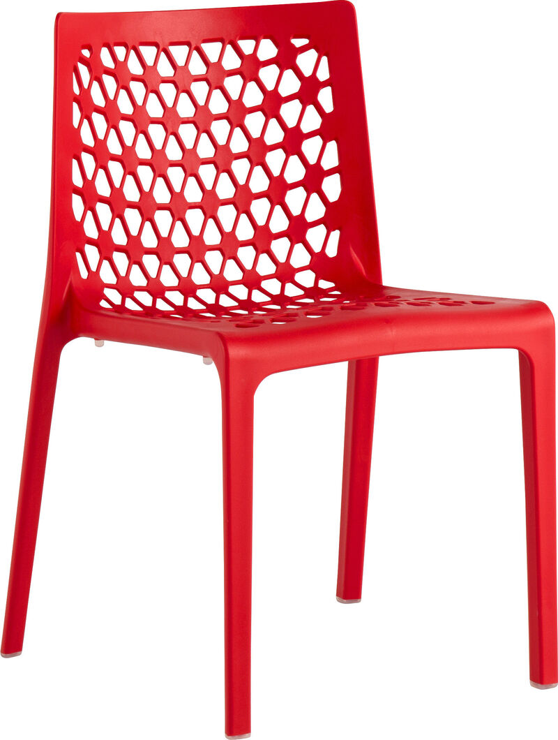 HomeRoots Set of Two Red Heavy Duty Plastic Outdoor Stacking Dining Chairs image number 4