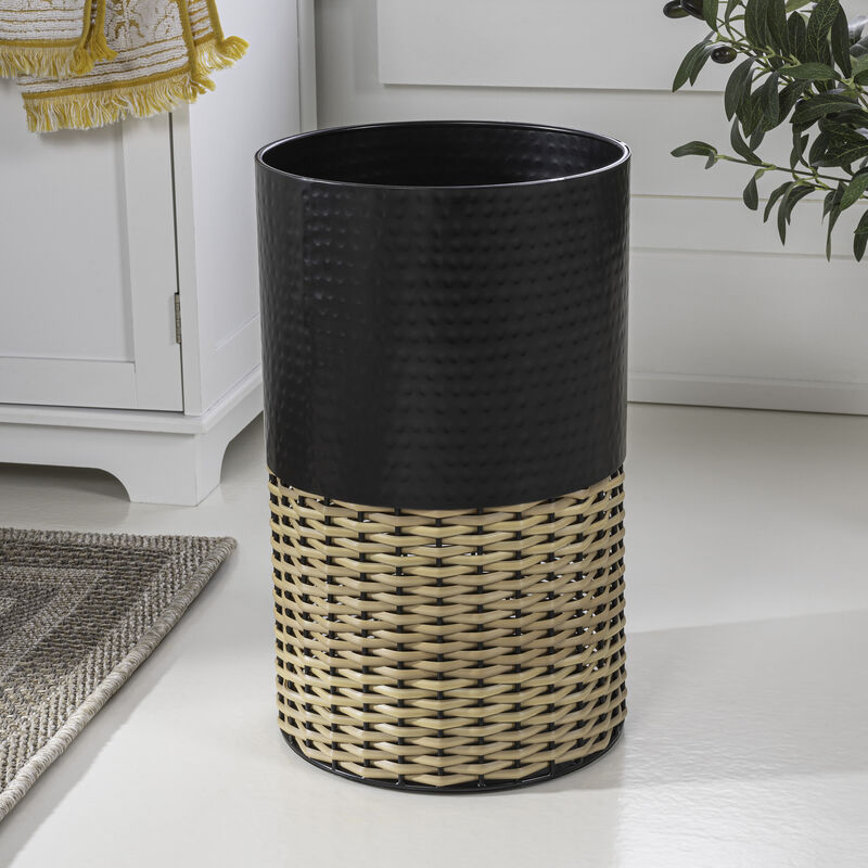 Asher Modern 2-Tone Faux Wicker/Metal Cylinder Waste Basket